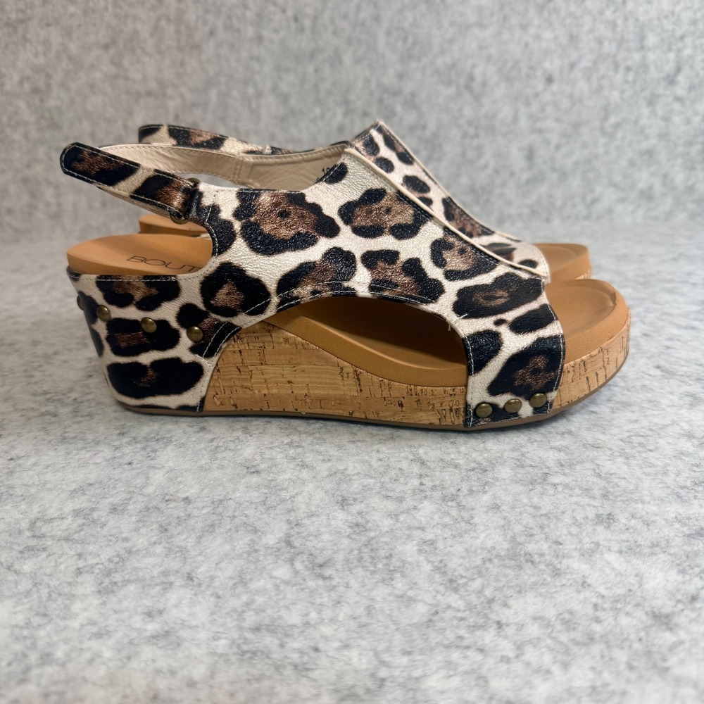 Boutique by Corkys Carley Wedge Sandals Women 10 Leopard Print Platform Shoes
